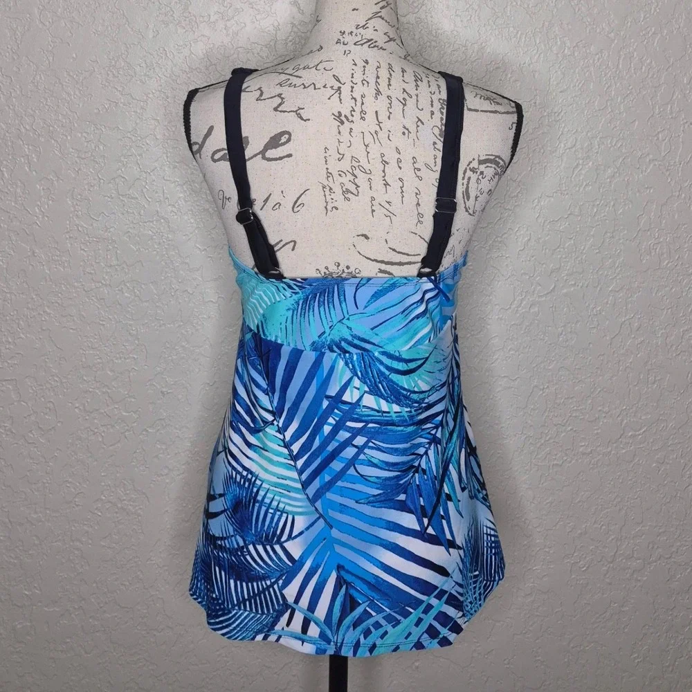Ceeb Womens Tropical Palm Leaf Tankini Swim Top Blue Turquoise